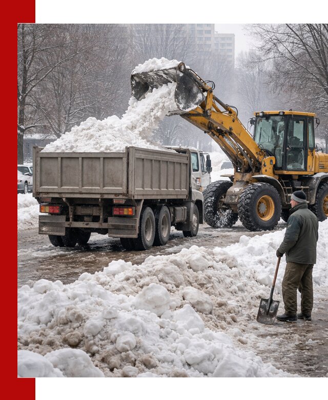 Вывоз снега грузовой техникой в Глазове оперативно и чисто